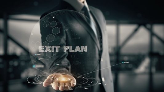 Exit Plan with hologram businessman concept